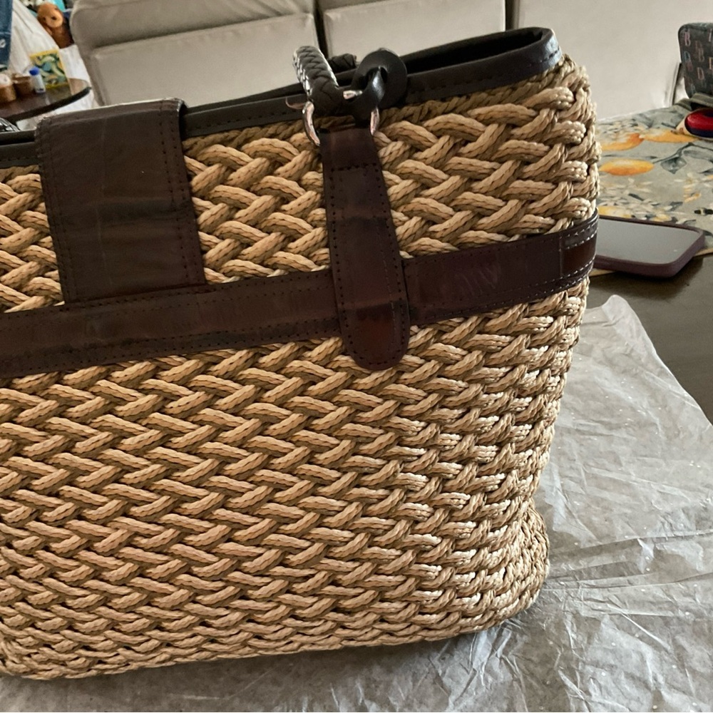 Brighton Natural Raffia & Leather Tote Handbag Purse Pocketbook EUC - Picture 7 of 16